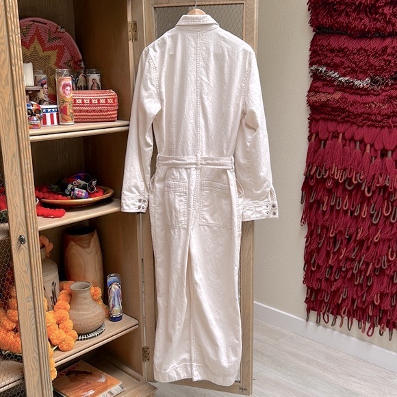 Free People Cream Zip Front Long Sleeve Denim Coveralls Jumpsuit - Picture 11 of 15